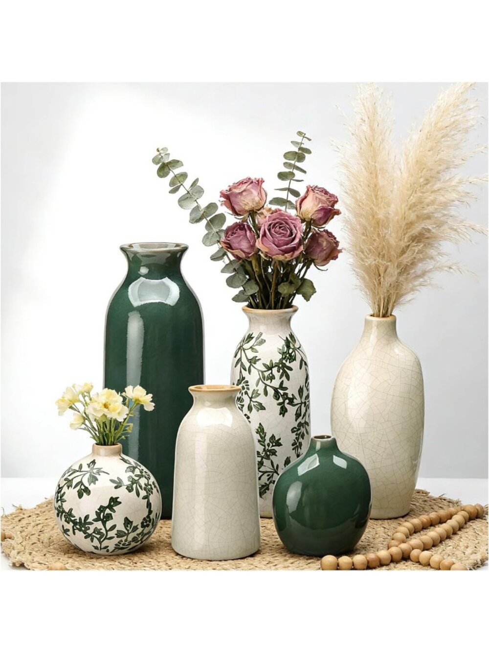 Set of 6 Vintage Ceramic Vases for Pampas Grass | Home & Kitchen Decor